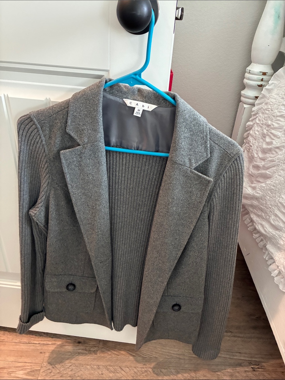 CAbi Gray Ribbed-Sleeve Blazer
